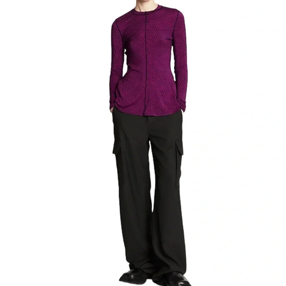 PROENZA SCHOULER WHITE LABEL Jersey Crewneck Shirt Magenta and Black Size S NWT - Picture 13 of 13